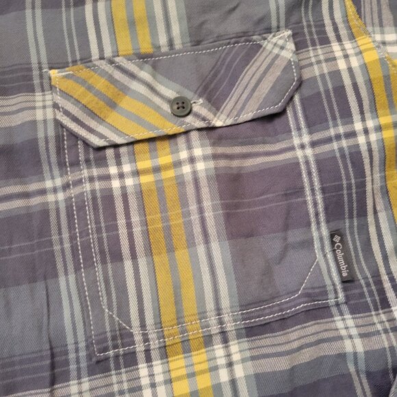 Columbia Omni Wick Plaid Long Sleeve Shirt XXL Button Down Yellow Blue - Picture 4 of 7
